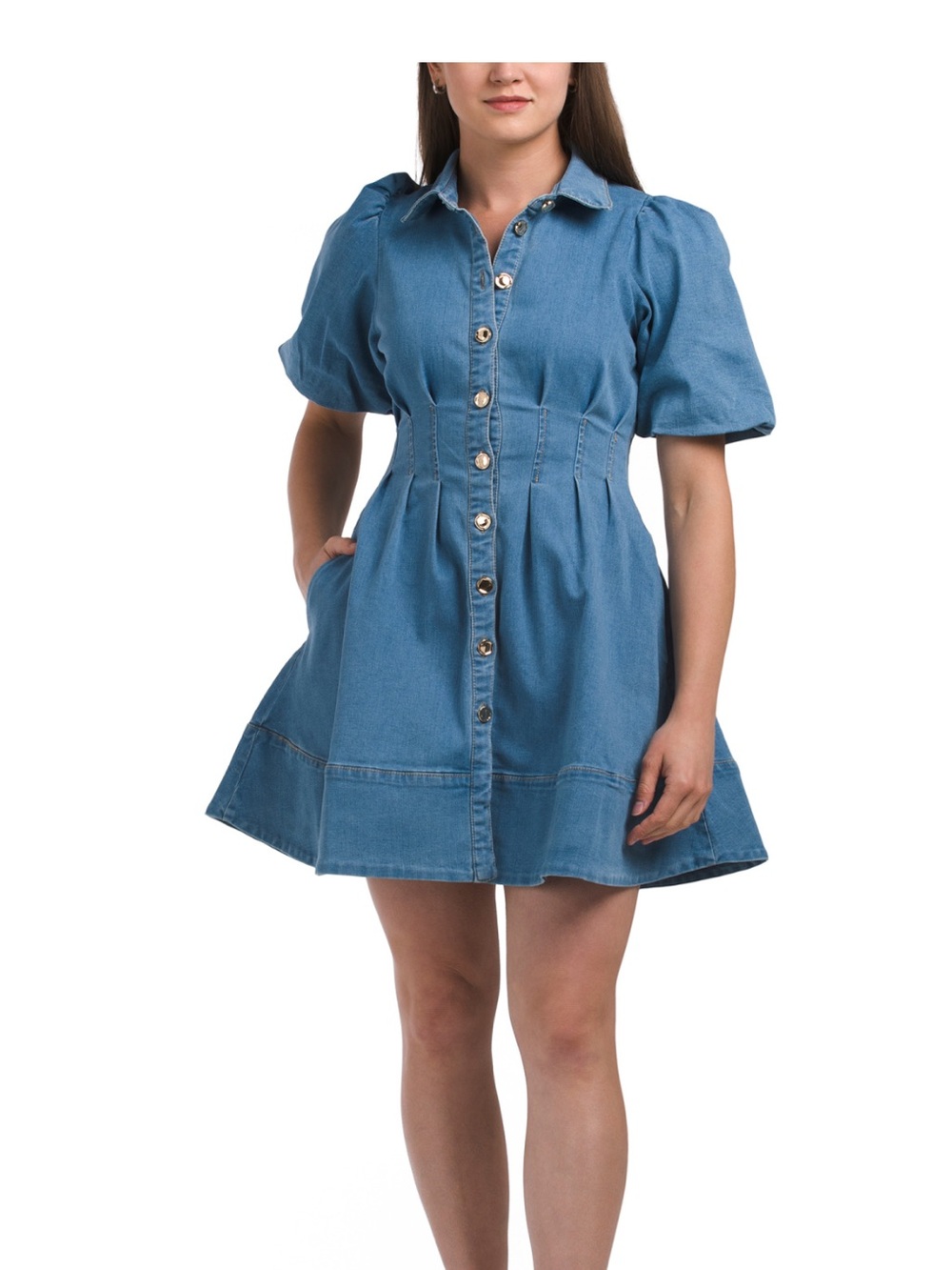 House of Harlow 1960 Blue Denim Button-Front Mini Dress